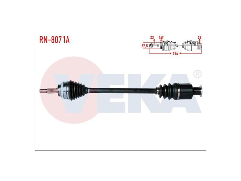 Komple Aks Sağ Ön Kangoo (KC0/1) 1.5 DCI Kalın Freze Absli 44 Diş Uzunluk 724MM 1998 - 2008