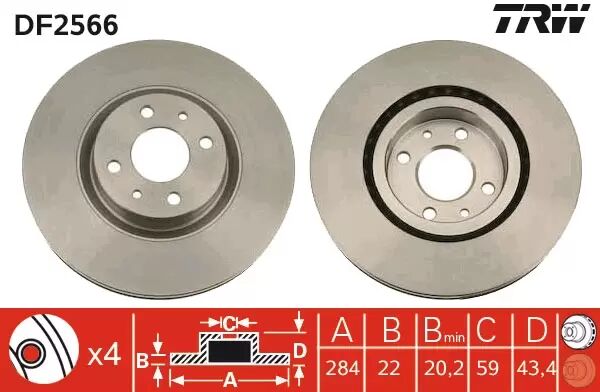 Fren Diski Ön Havali Doblo 05>IDEA 04>LINEA 09> Fiorino 09> Bravo 01>STILO 01> (284X22) 4 Bijon