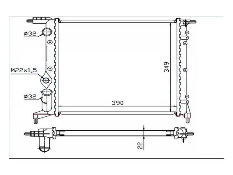 Radyator Clio (91 98) R19 (94 95) 1.2 1.4 (E7F.7.06) (mek+ac) (390X349X23)