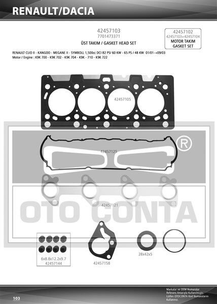 Takim Conta Ust Skt Keceli Subap Lastikli Kangoo Megane Clio 1.5DCI